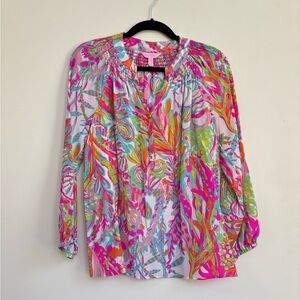 NEW!! Lilly Pulitzer, Vibrant Multicolor Elsa Silk Blouse, women's S